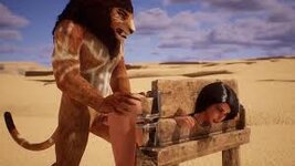 Lion fucks a young brunette in a desert