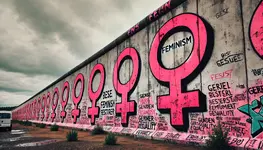DALL·E 2025-01-26 12.19.45 - A massive concrete wall stretching into the horizon, covered wit...webp