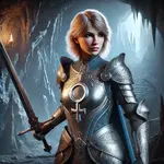 DALL·E 2025-02-26 13.52.24 - A female knight with blonde hair wearing a detailed silver and b...webp